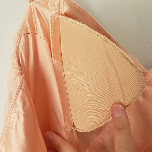 Vintage 80s Pink Pleated Ruched Formal High Low Midi Dress with Rose Detail - Picture 6 of 16